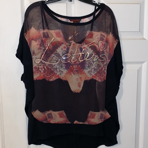 3/$30 Vintage Simon Chang Rhinestone Top - Picture 2 of 10